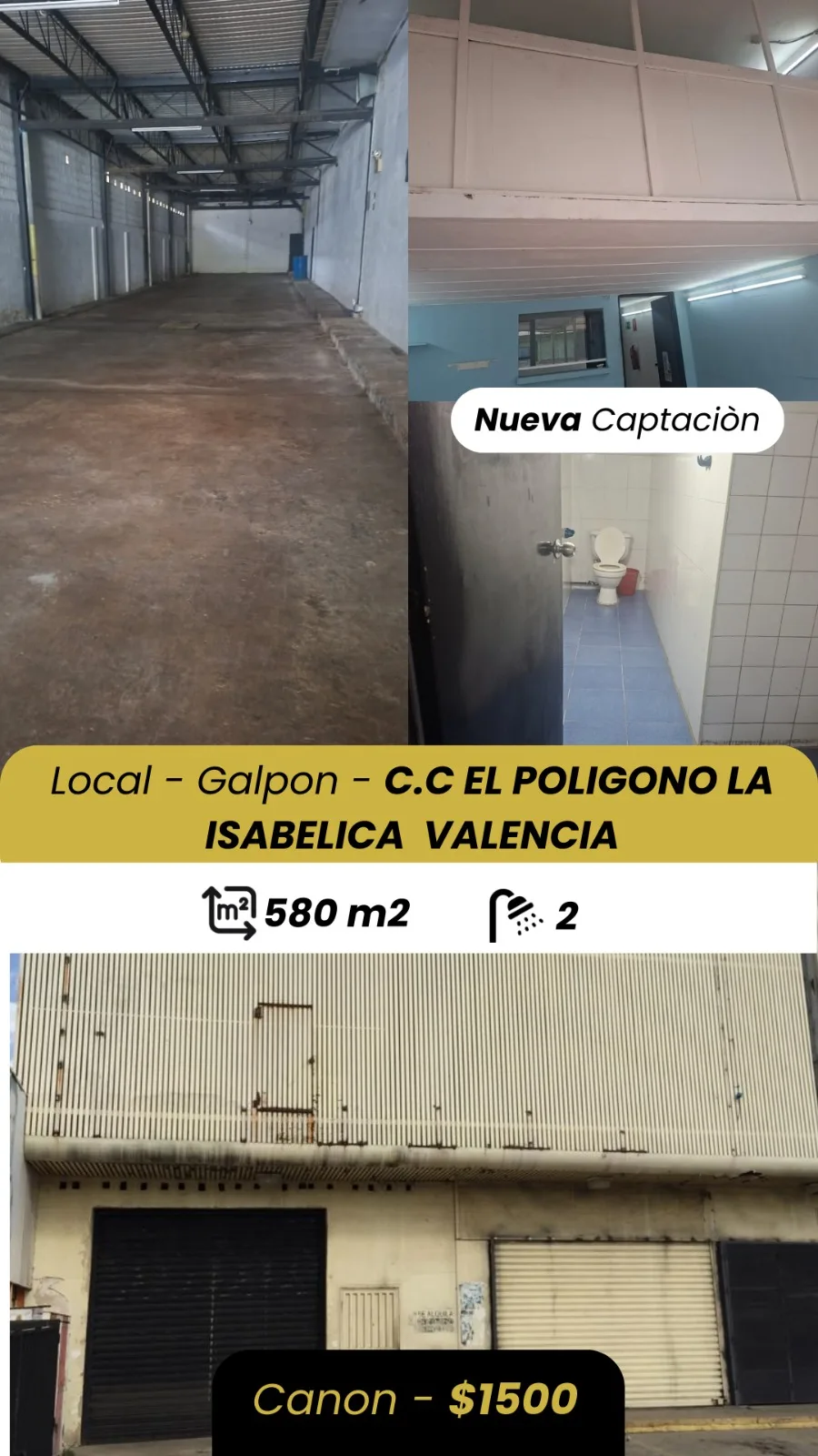 Local en Alquiler en C.C El Poligono La Isabelica Valencia 580m² — USD 1,500