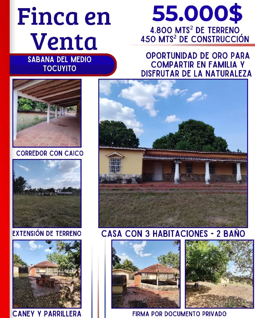 Terreno en Venta en Sabana del Medio, Tocuyito — 3 hab 4800m² — USD 55,000