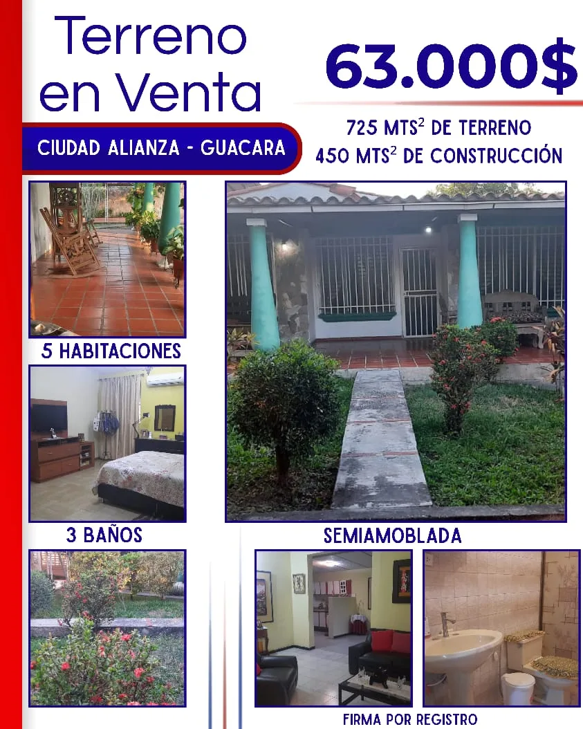 Casa en Venta en Ciudad Alianza — 5 hab 350m² — USD 63,000
