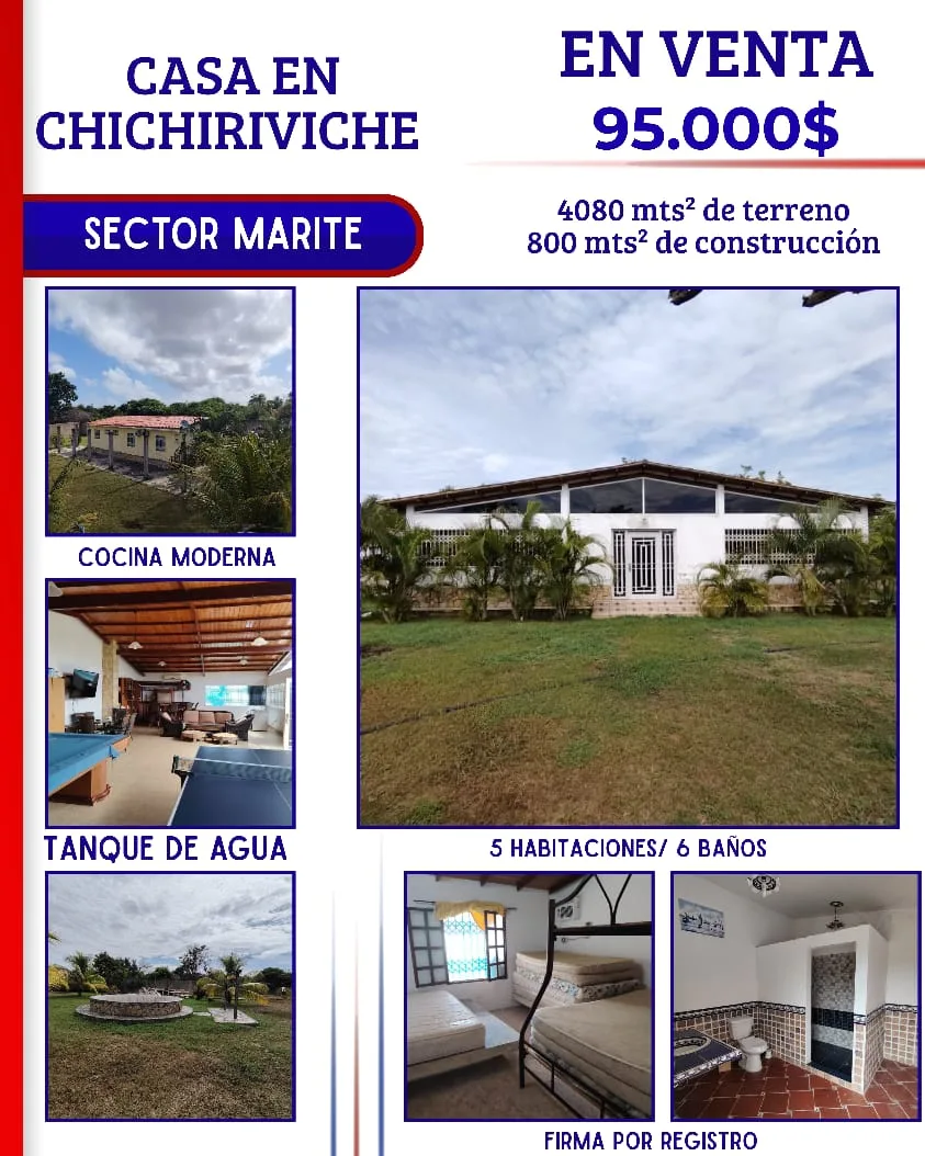 Casa en Venta en Haciendas del mar, Sector Marite, Chichiriviche — 5 hab 800m² — USD 95,000