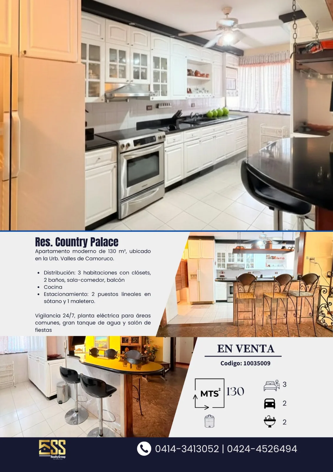 Apartamento en Venta en Resd. Country Palace, Urb. Valles de Camoruco — 3 hab 130m² — USD 120,000
