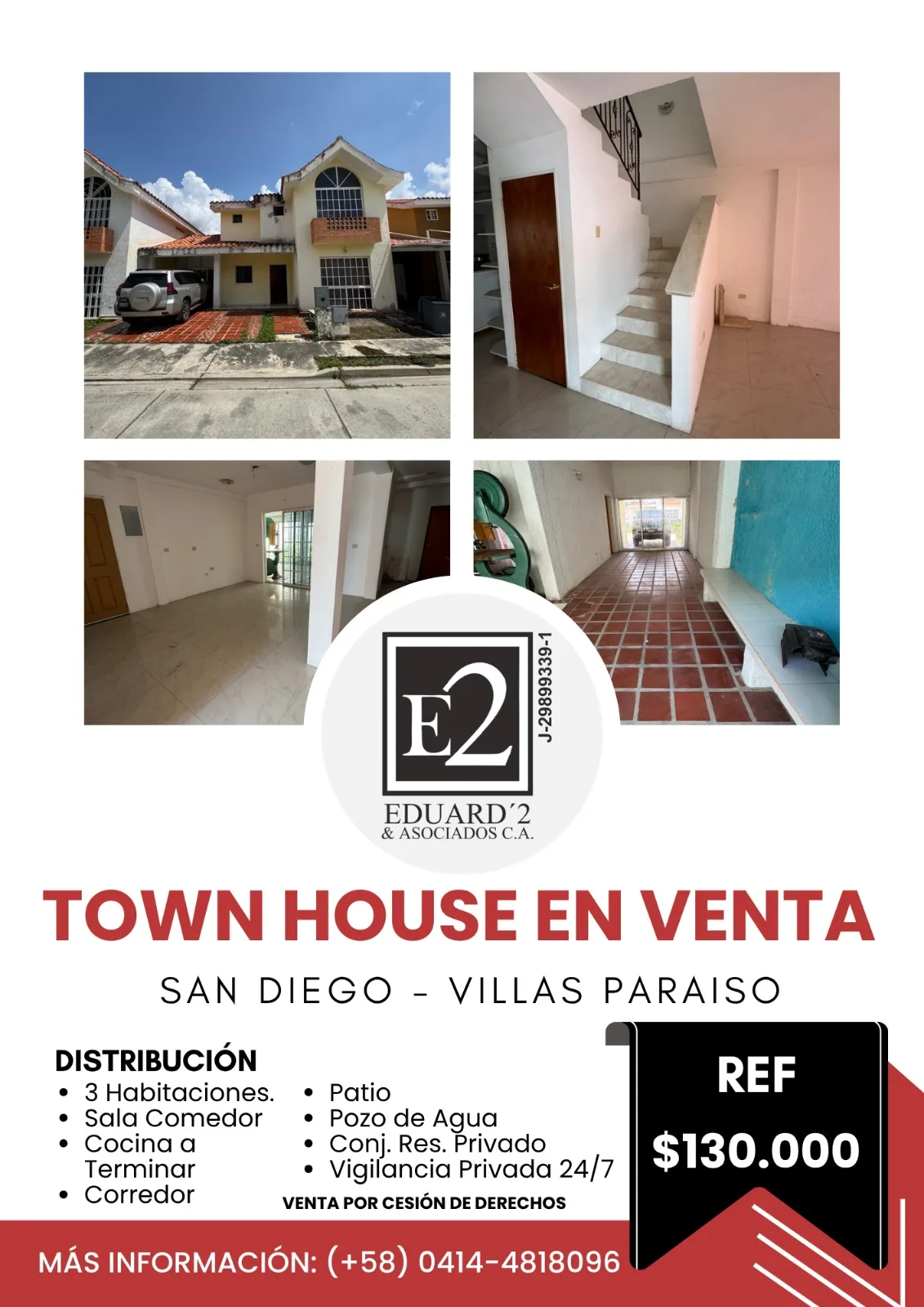 Townhouse en Venta en San Diego Res. Villas Paraíso — 3 hab — USD 130,000