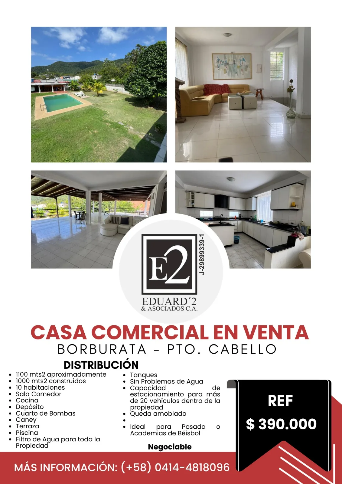 Casa en Venta en Borburata — 10 hab 1000m² — USD 390,000