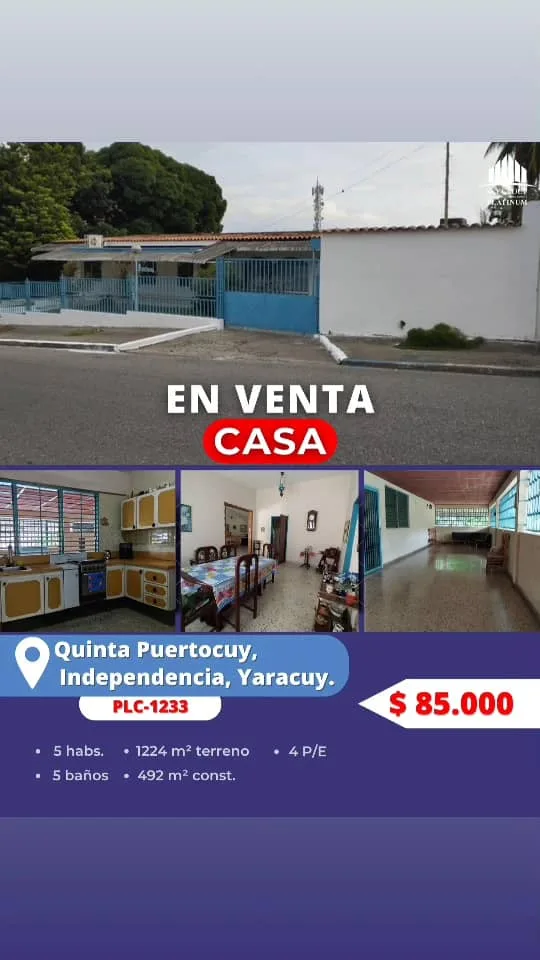 Casa en Venta en San Felipe, Yaracuy — 5 hab 492m² — USD 85,000