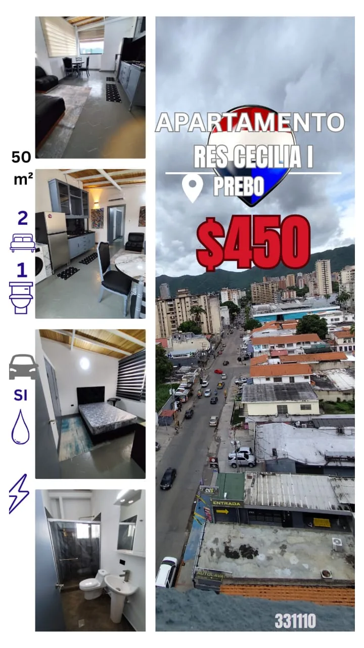 Apartamento en Alquiler en Prebo, Res Cecilia — 2 hab 50m² — USD 450