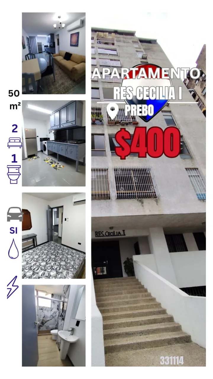 Apartamento en Alquiler en Prebo, Res Cecilia — 2 hab 50m² — USD 400