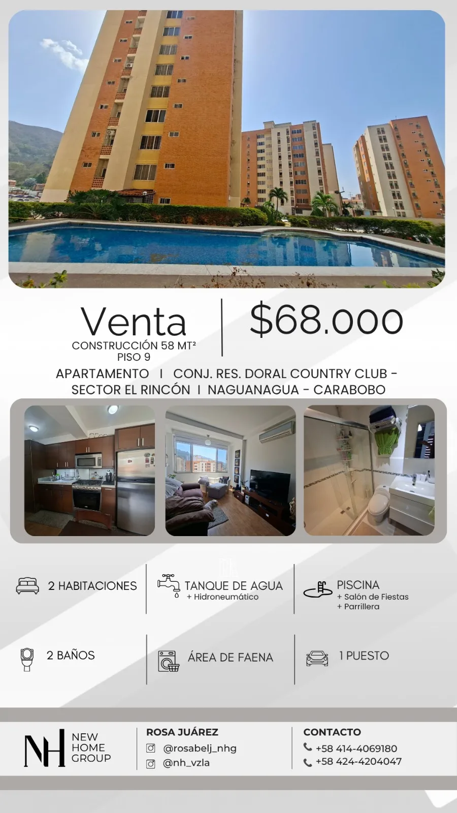Apartamento en Venta en Conj. Res. Doral Country Club, Sector El Rincón, Naguanagua - Carabobo — 2 hab 58m² — USD 68,000