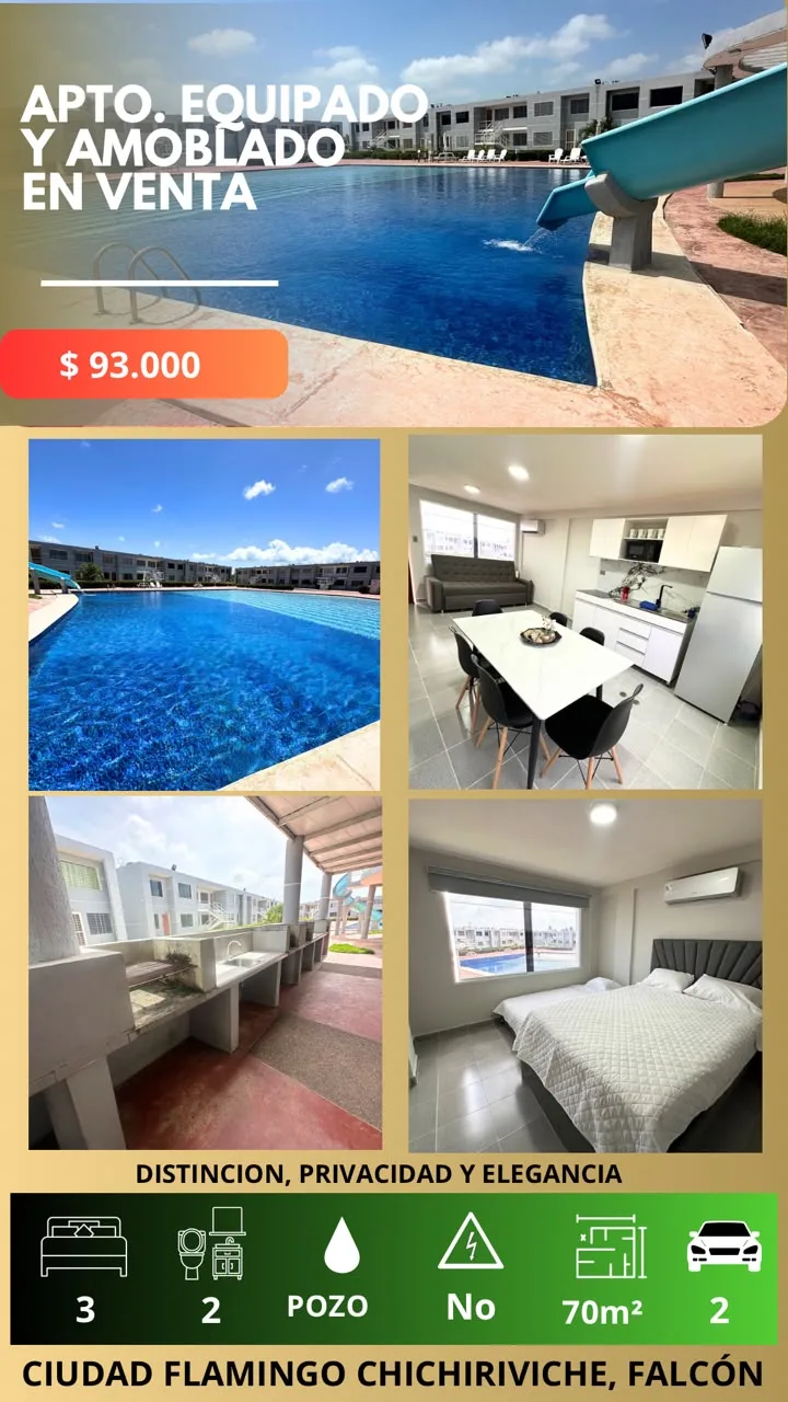 Apartamento en Venta en Ciudad Flamingo Chichiriviche — 3 hab 70m² — USD 93,000