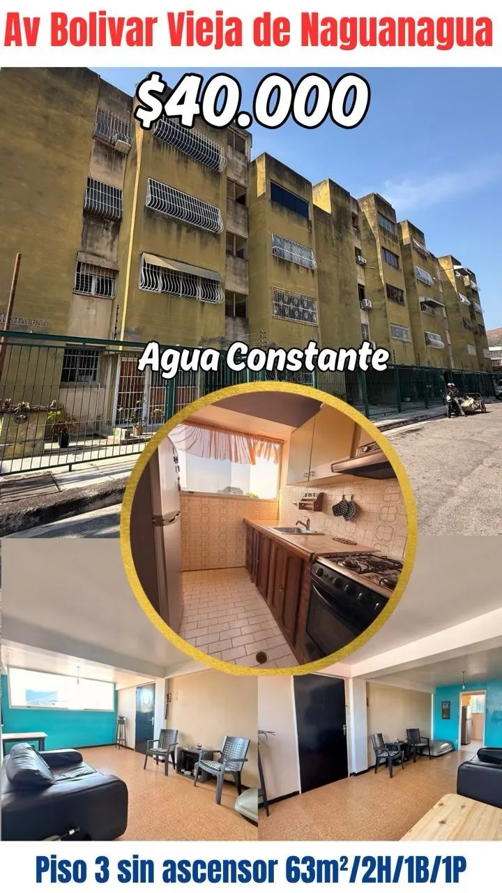 Apartamento en Venta en Av Bolívar de Naguanagua — 2 hab 63m² — USD 40,000
