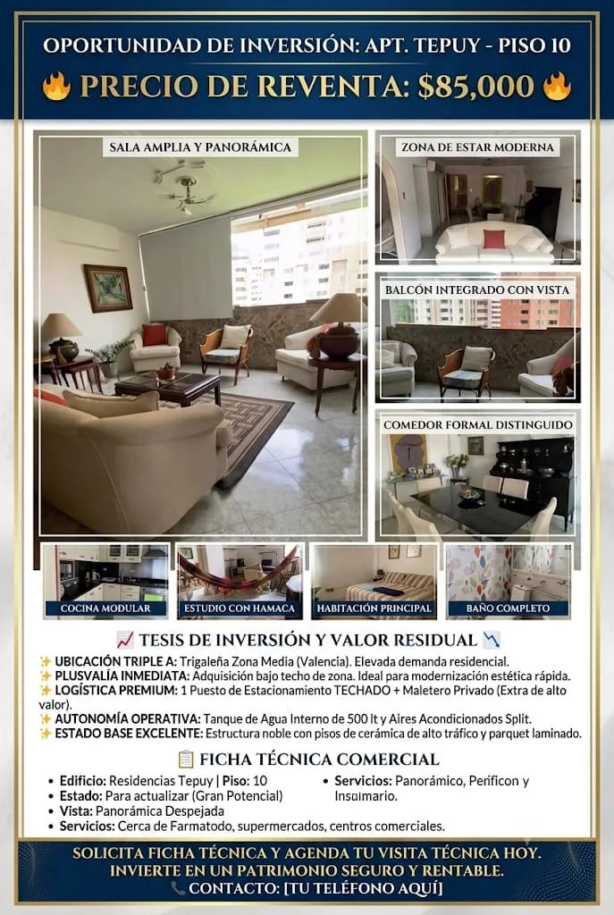 Apartamento en Venta en Residencias Tepuy - La Trigaleña (Zona Media) — 1 hab — USD 85,000