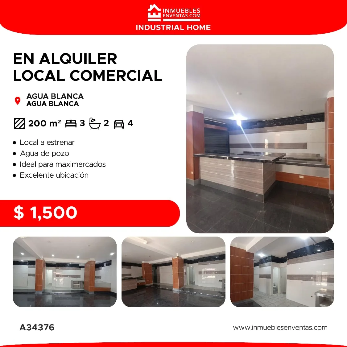 Local en Alquiler en Agua Blanca 200m² — USD 1,500
