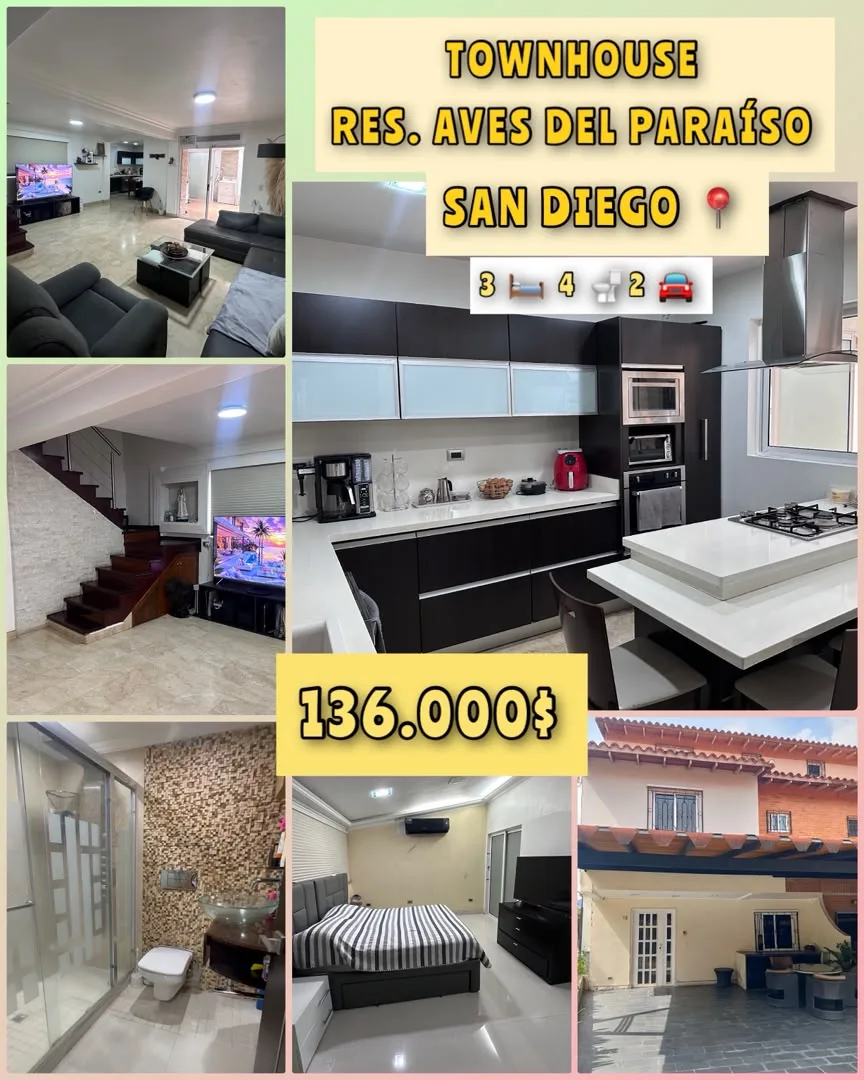 Townhouse en Venta en Residencias Aves del Paraíso, San Diego, Edo Carabobo — 3 hab 139m² — USD 136,000
