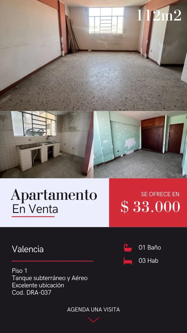 Apartamento en Venta en San Blas Valencia — 3 hab 112m² — USD 33,000
