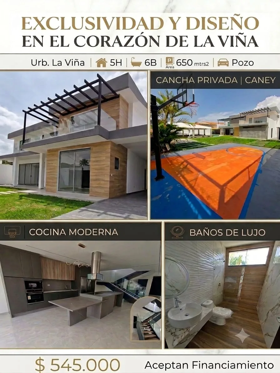Casa en Venta en Urb. La Viña — 5 hab 650m² — USD 545,000