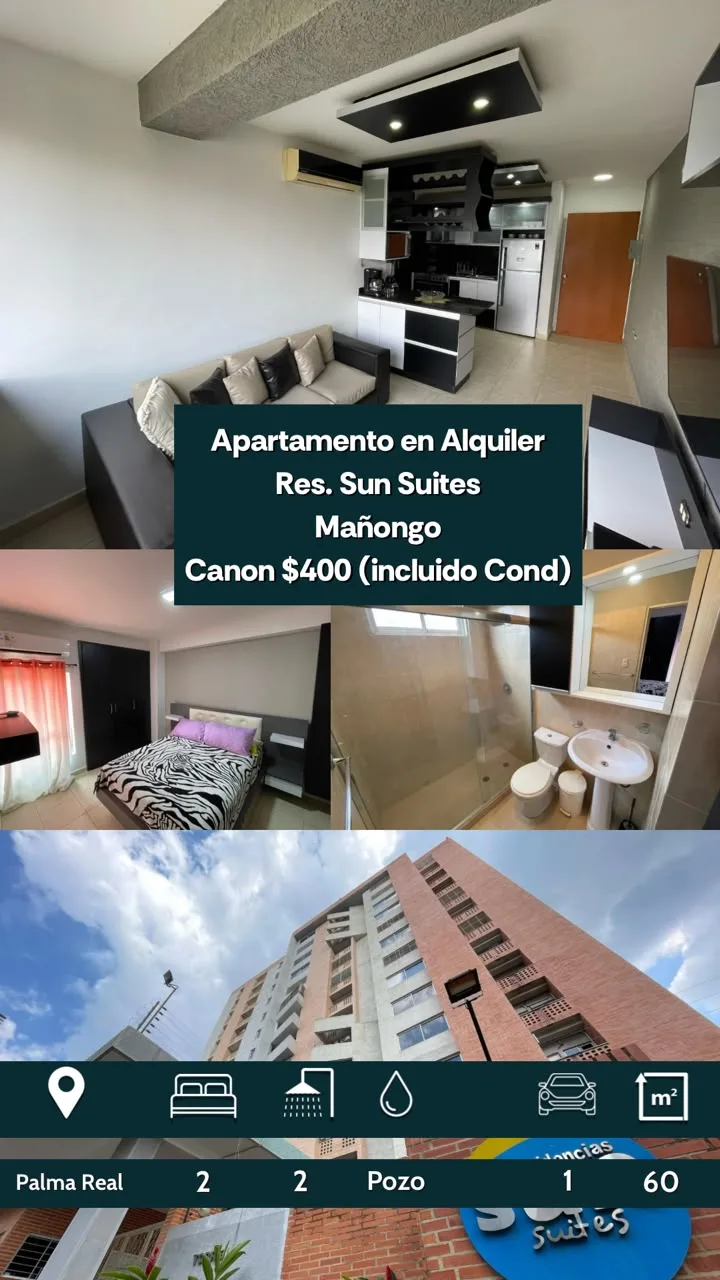 Apartamento en Alquiler en Palma Real - Mañongo - Naguanagua — 2 hab 60m² — USD 400