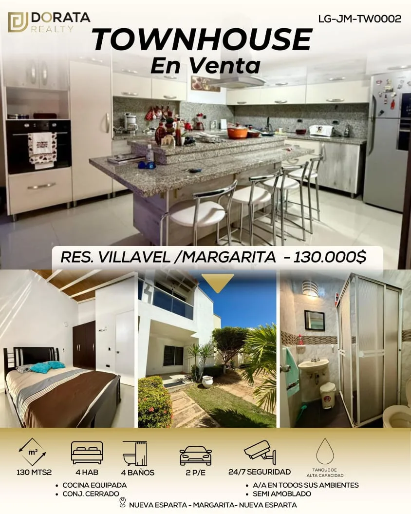 Townhouse en Venta en RES. VILLAVEL/MARGARITA, NUEVA ESPARTA-MARGARITA — 4 hab 130m² — USD 130,000