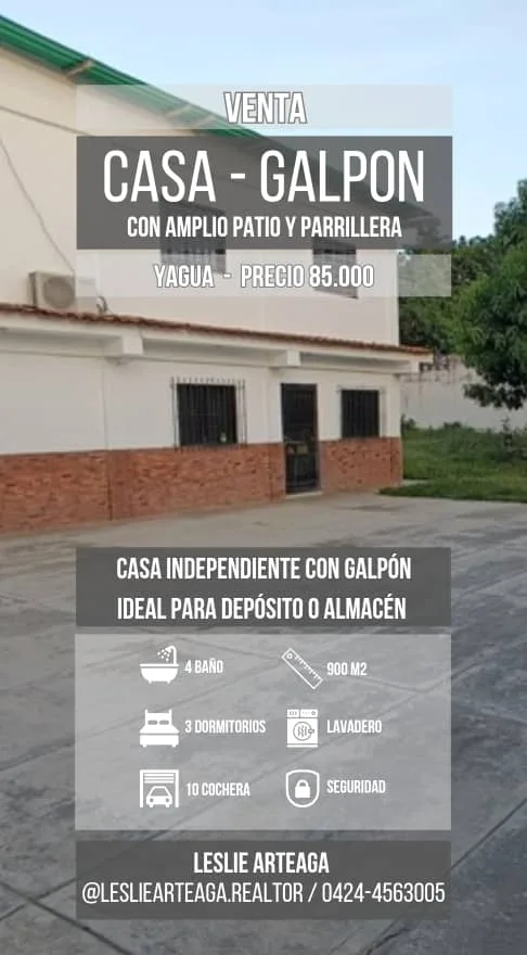 Casa en Venta en Yagua, Guacara — 3 hab 900m² — USD 85,000