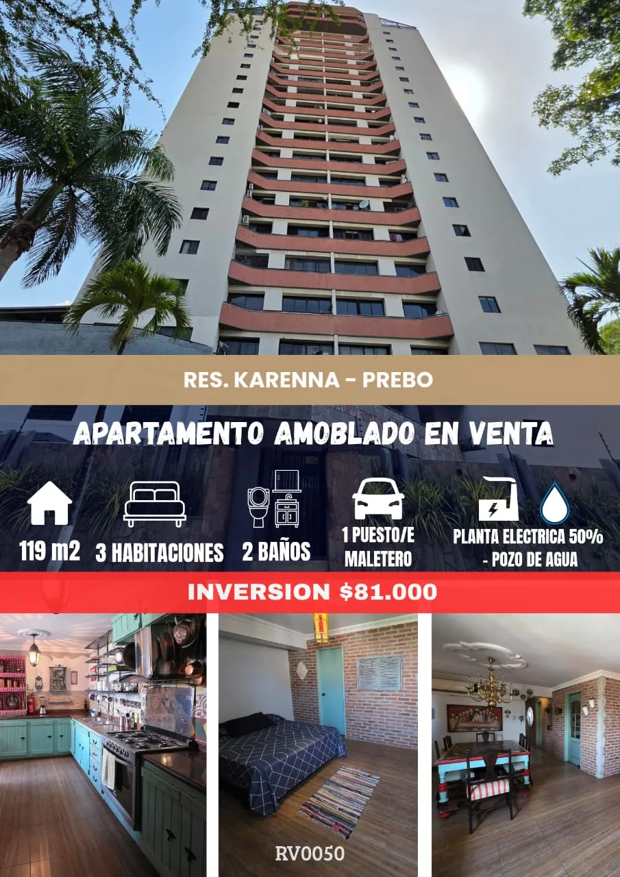 Apartamento en Venta en Urb Prebo, Res. Karenna (4 Avenidas de Prebo) — 3 hab 119m² — USD 81,000