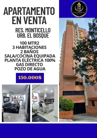 Apartamento en Res. Monticello, Urb. El Bosque