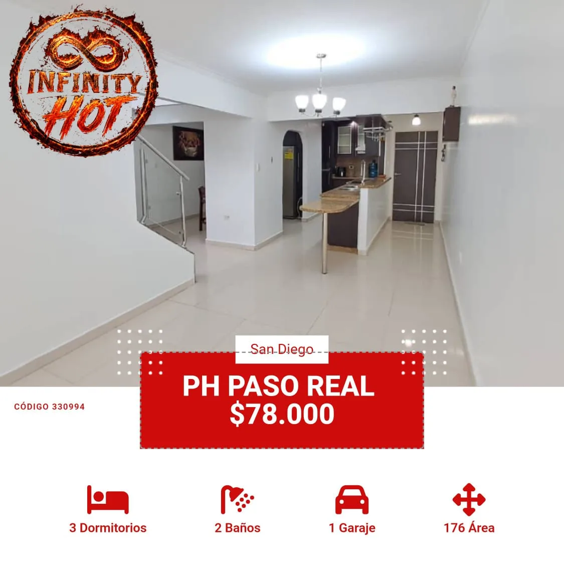 Penthouse en Venta en Paso Real, San Diego — 3 hab 176m² — USD 78,000