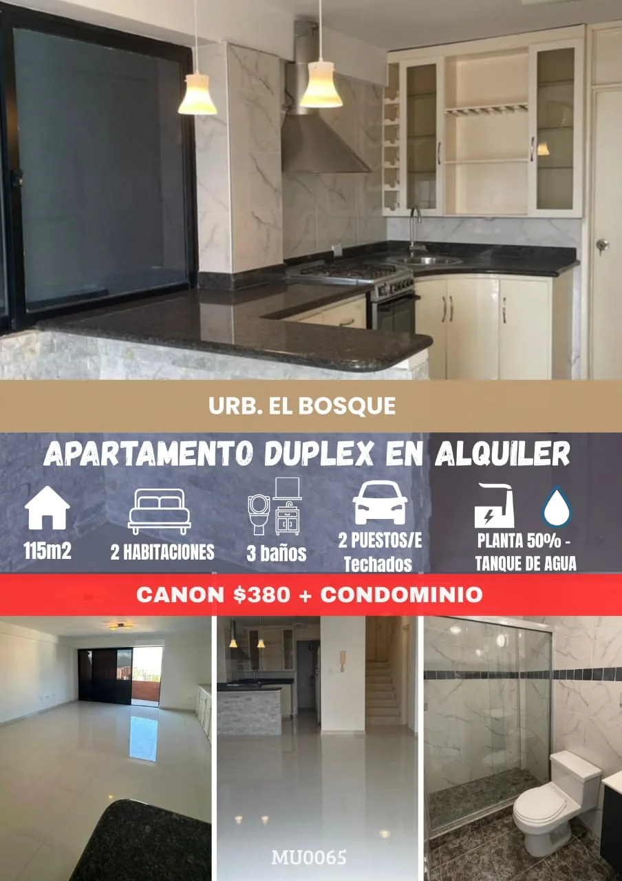 Apartamento en Alquiler en URB. El bosque — 2 hab 115m² — USD 380