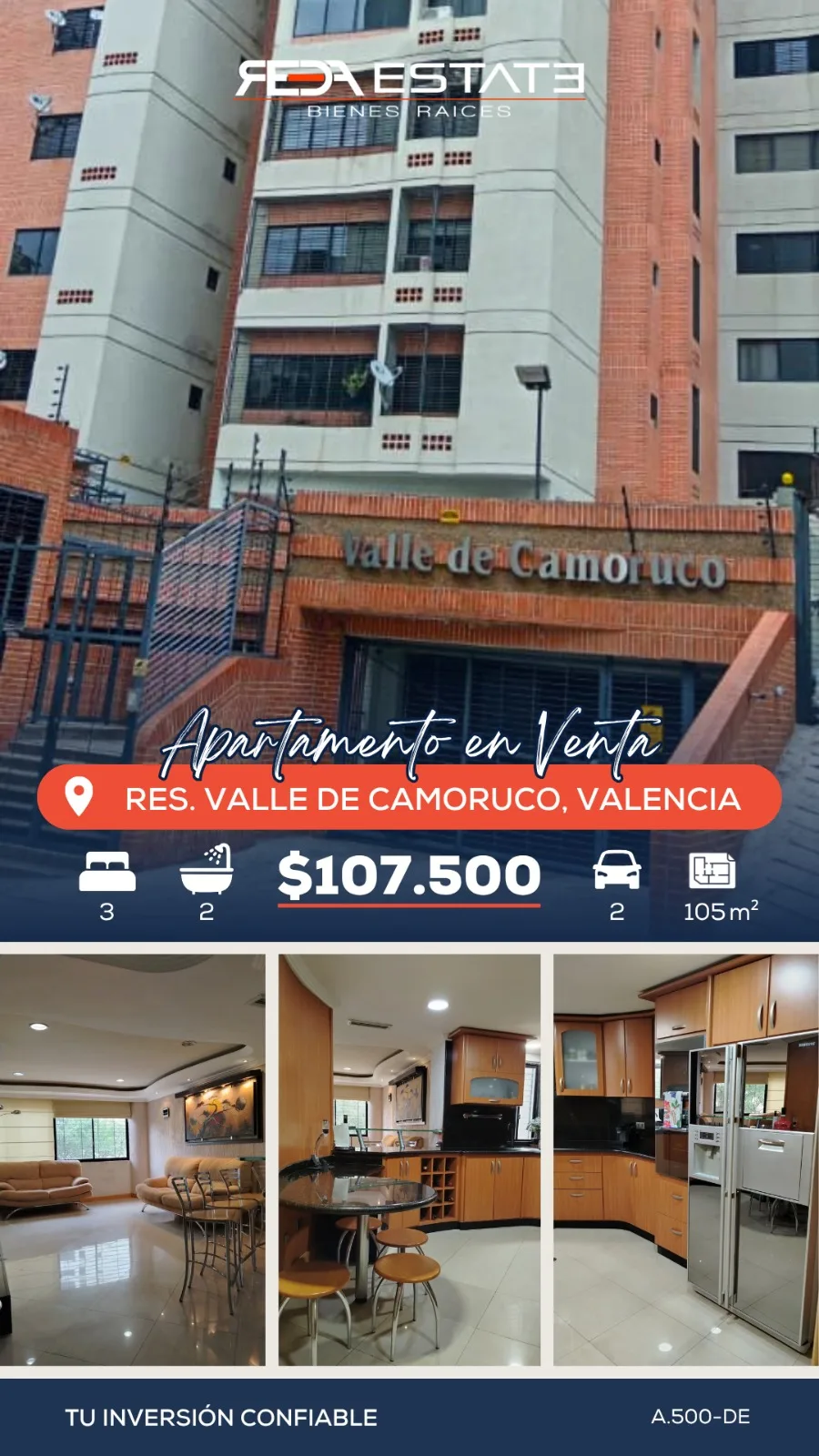 Apartamento en Venta en Res. Valle de Camoruco, Urb. Valle de Camoruco, Valencia — 3 hab 105m² — USD 107,500