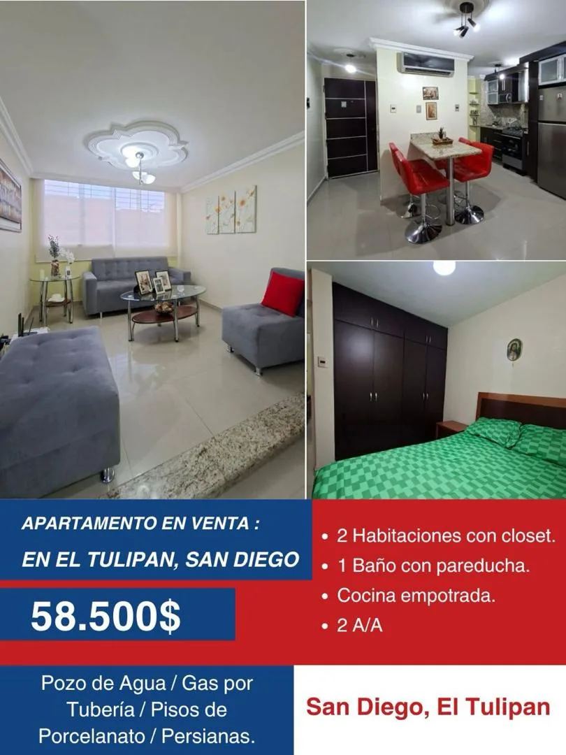 Apartamento en Venta en San Diego, El Tulipán — 2 hab — USD 58,500