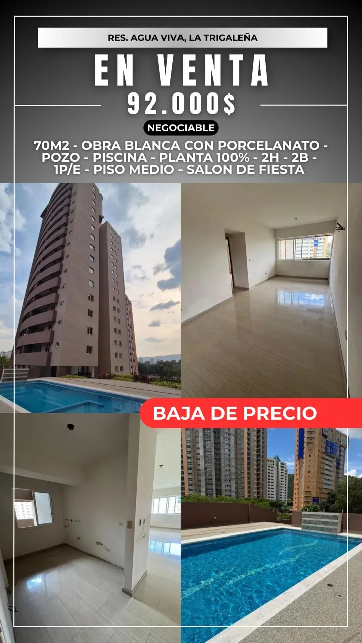 Apartamento en Venta en La Trigaleña — 2 hab 70m² — USD 92,000