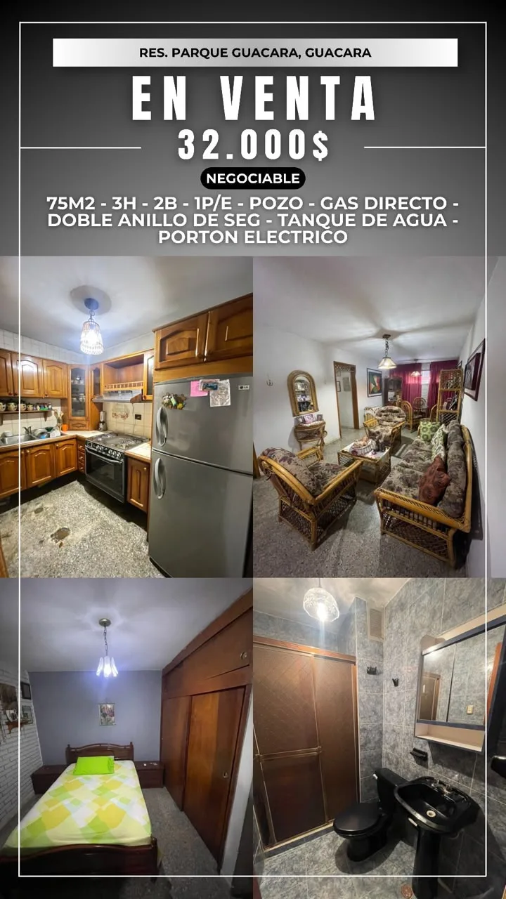 Apartamento en Venta en Resid. Parque Guacara — 3 hab 75m² — USD 32,000