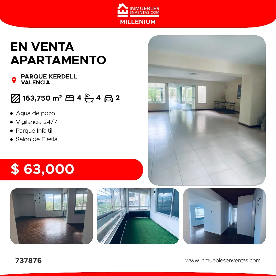 Apartamento en Venta en Parque Kerdell — 4 hab 164m² — USD 63,000