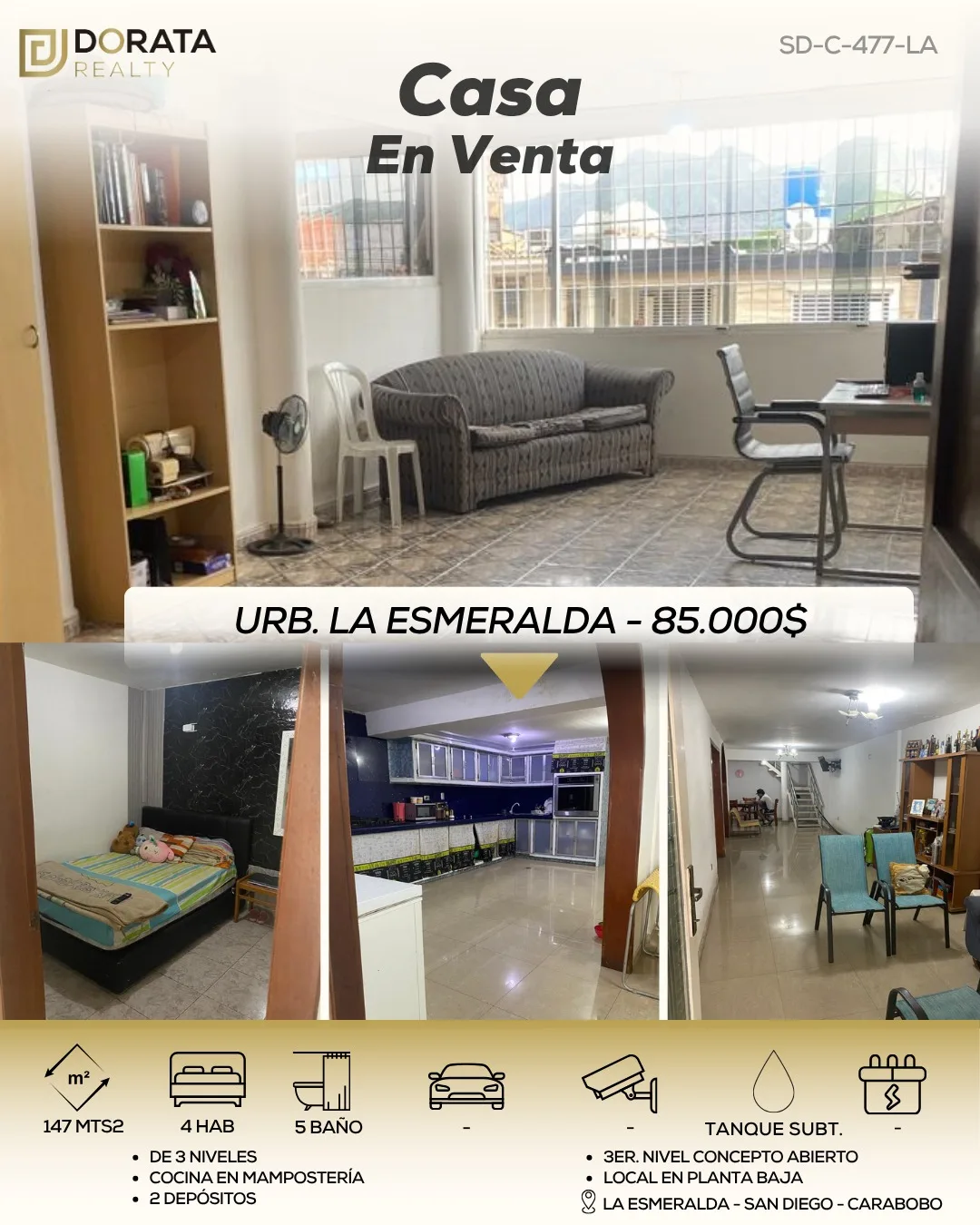 Casa en Venta en La Esmeralda — 4 hab 147m² — USD 85,000