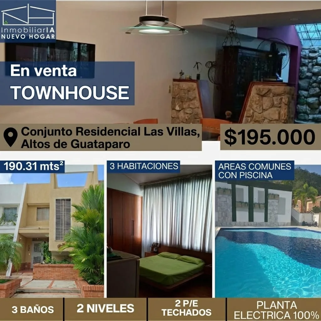 Townhouse en Venta en Altos de Guataparo, Conjunto Residencial Las Villas — 3 hab 190m² — USD 195,000