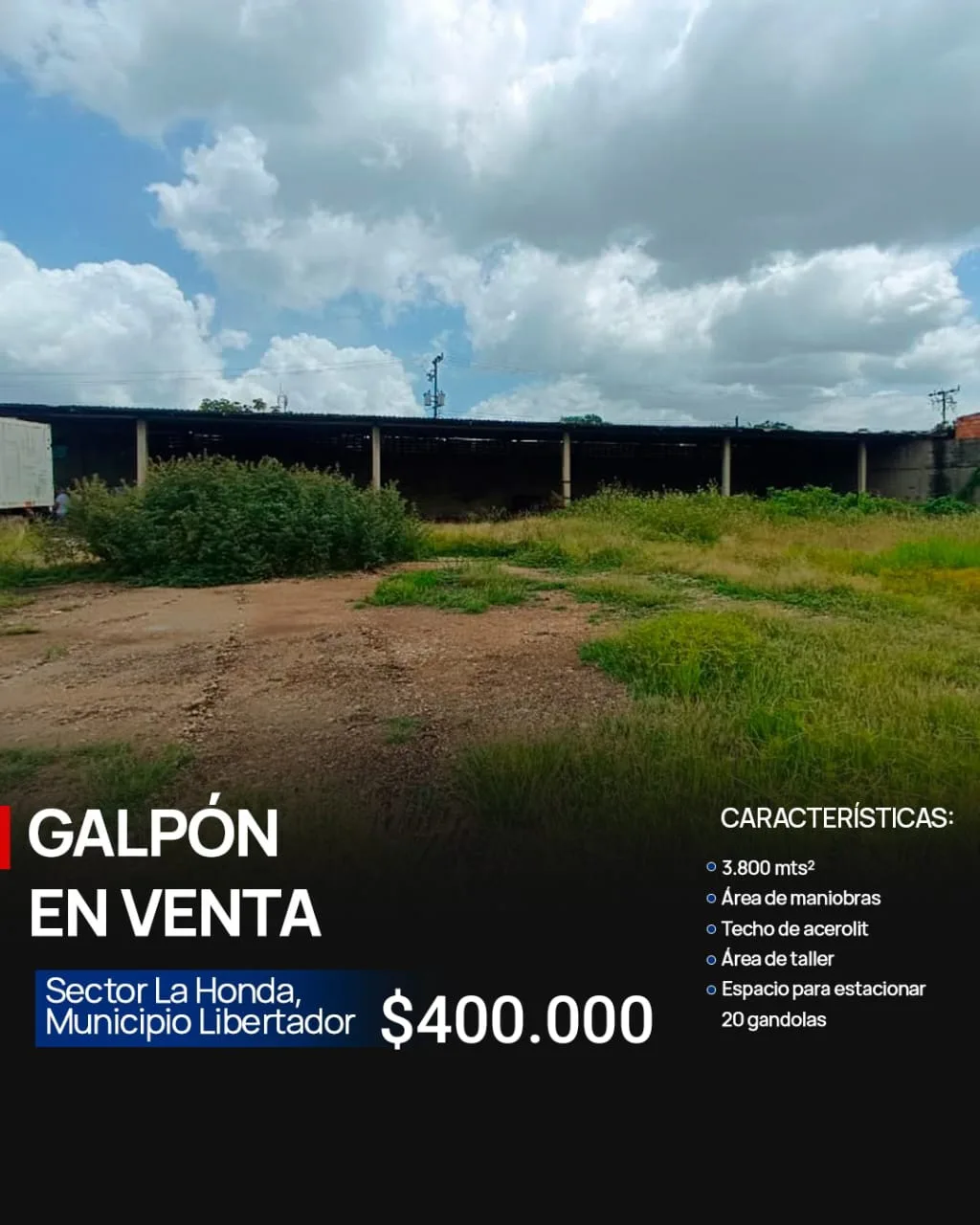 Galpón en Venta en Sector La Honda, Municipio Libertador, via de servicio de la autopista Valencia-Tocuyito 5000m² — USD 400,000
