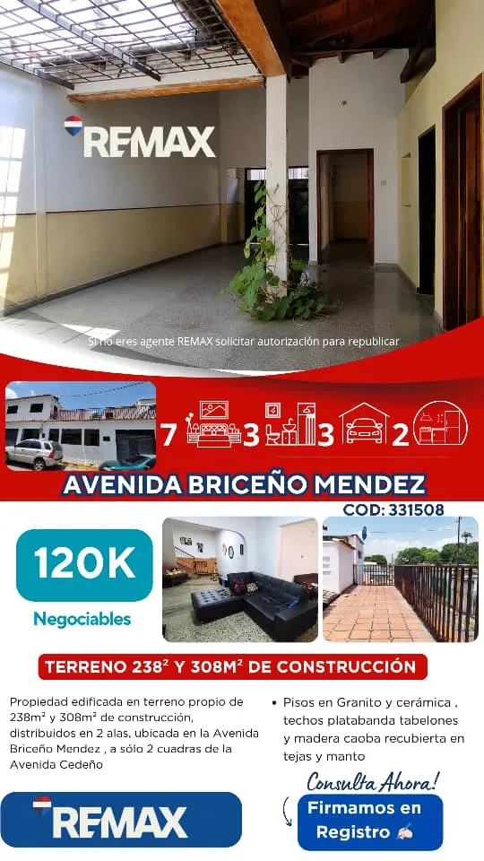 Casa en Venta en Avenida Briceño Mendez, Valencia — 7 hab 238m² — USD 120,000