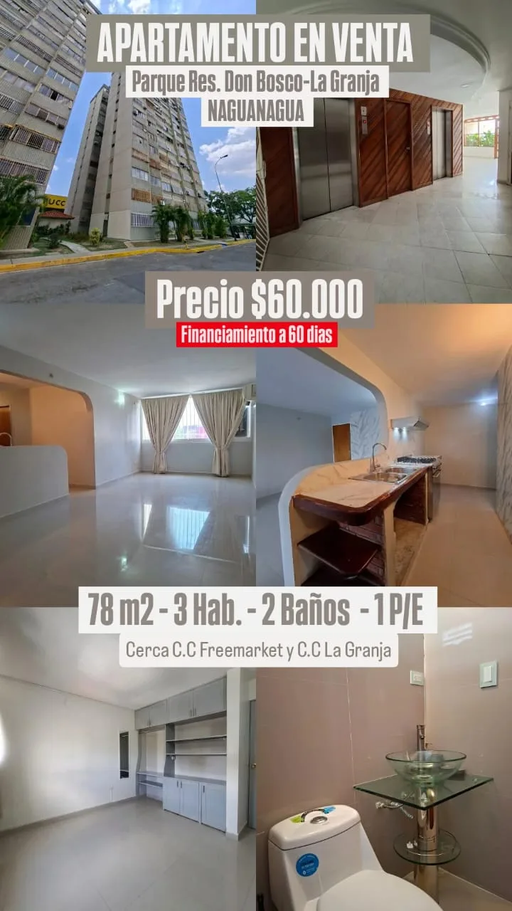 Apartamento en Venta en Parque Res. Don Bosco-La Granja, Naguanagua — 3 hab 78m² — USD 60,000