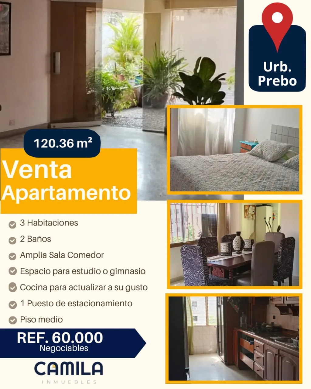 Apartamento en Venta en Urb. Prebo, Municipio Valencia — 3 hab 120m² — USD 60,000