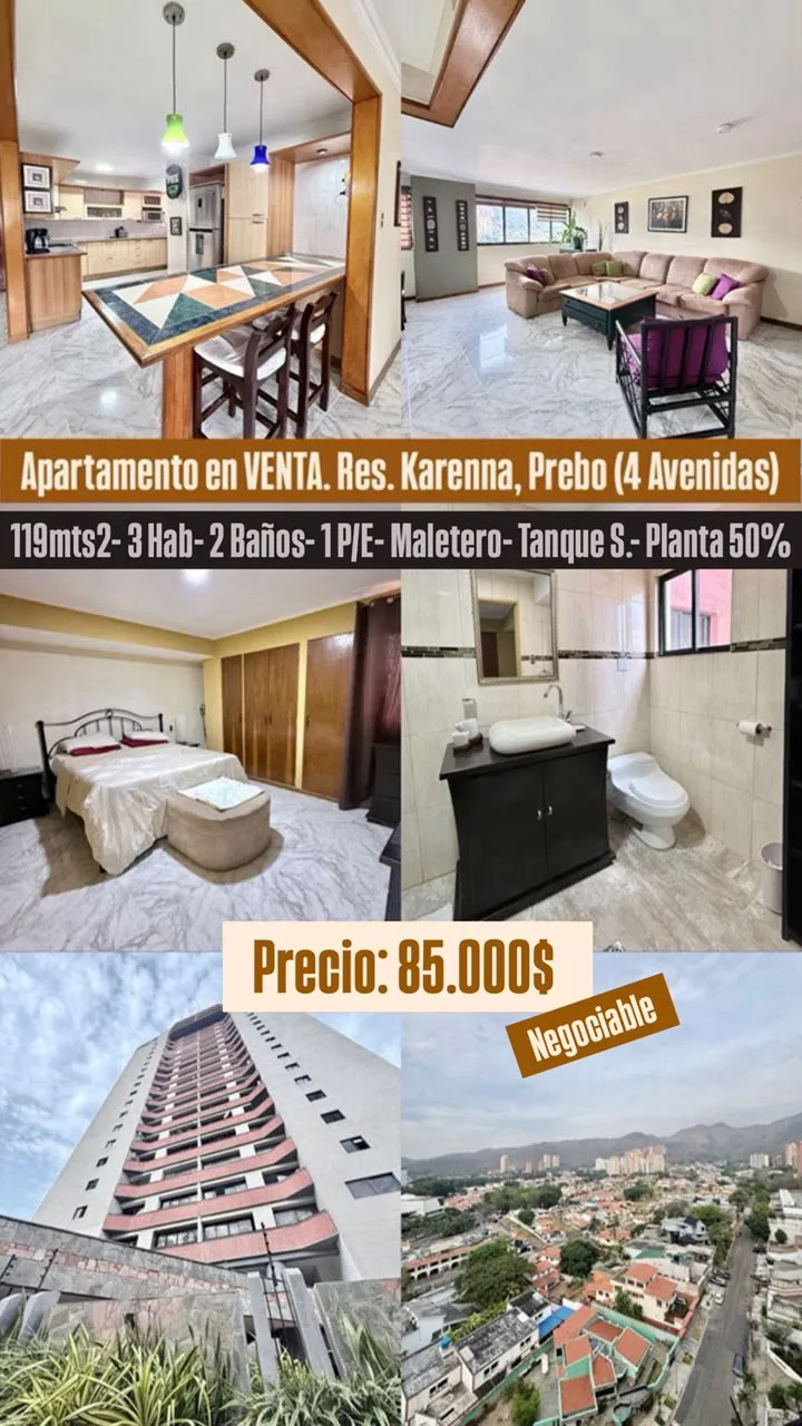 Apartamento en Venta en Urb, Prebo, Res. Karenna (4 Avenidas) — 3 hab 119m² — USD 85,000