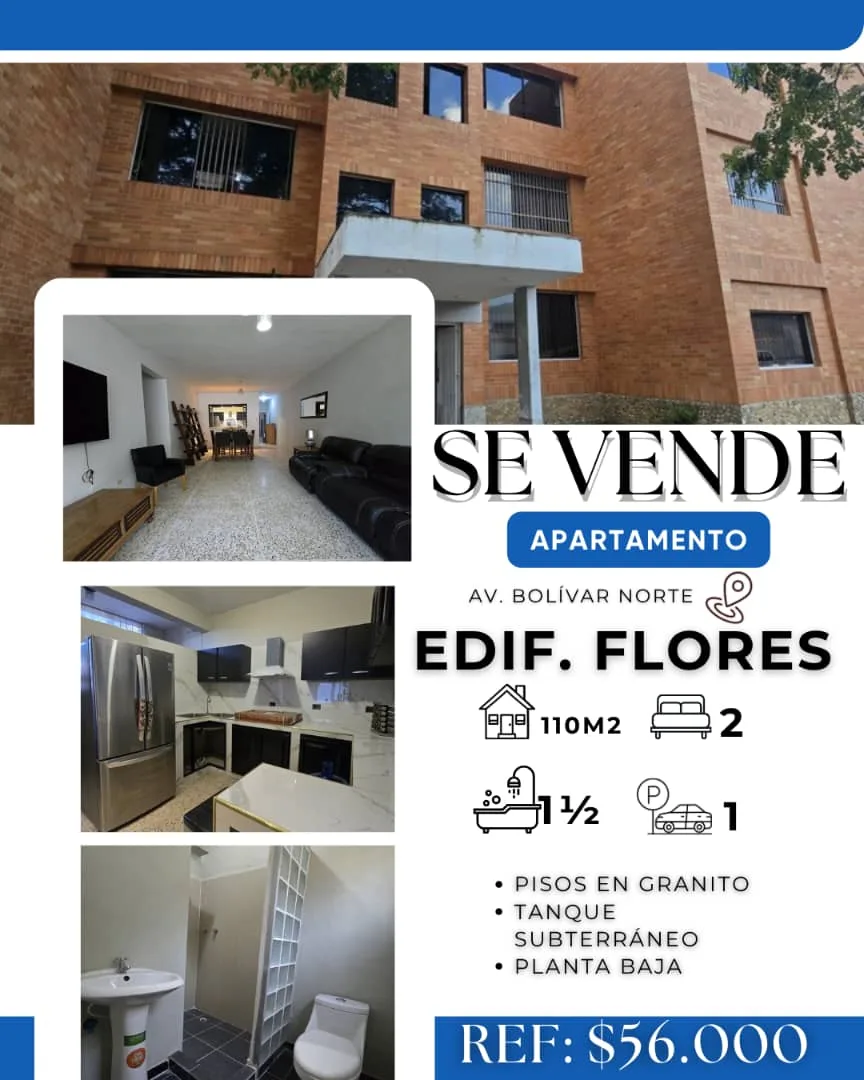 Apartamento en Venta en Res. Flores, Av Bolivar Norte, Valencia — 2 hab 110m² — USD 56,000