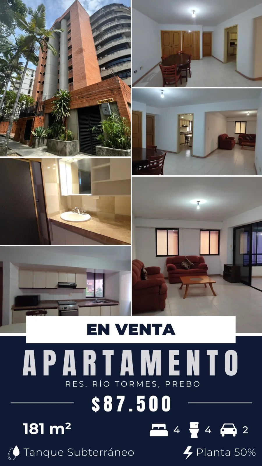 Apartamento en Venta en Urb. Prebo, Res. Rio Tormes — 4 hab 181m² — USD 87,500