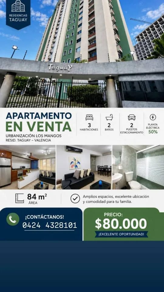 Apartamento en Venta en Residencias Taguay Los Mangos — 3 hab 84m² — USD 80,000
