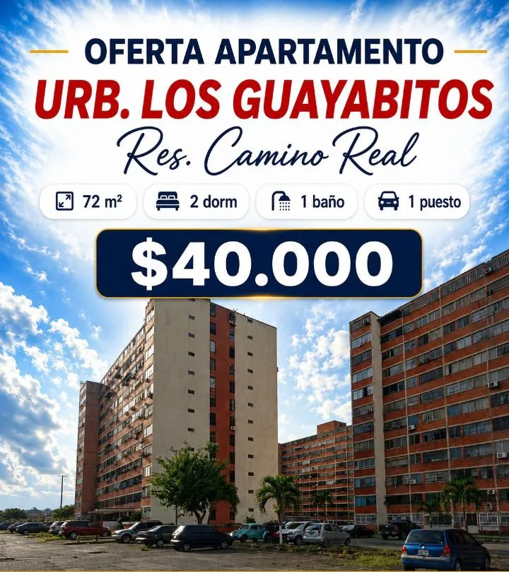 Apartamento en Venta en Camino Real, Naguanagua — 2 hab 72m² — USD 40,000