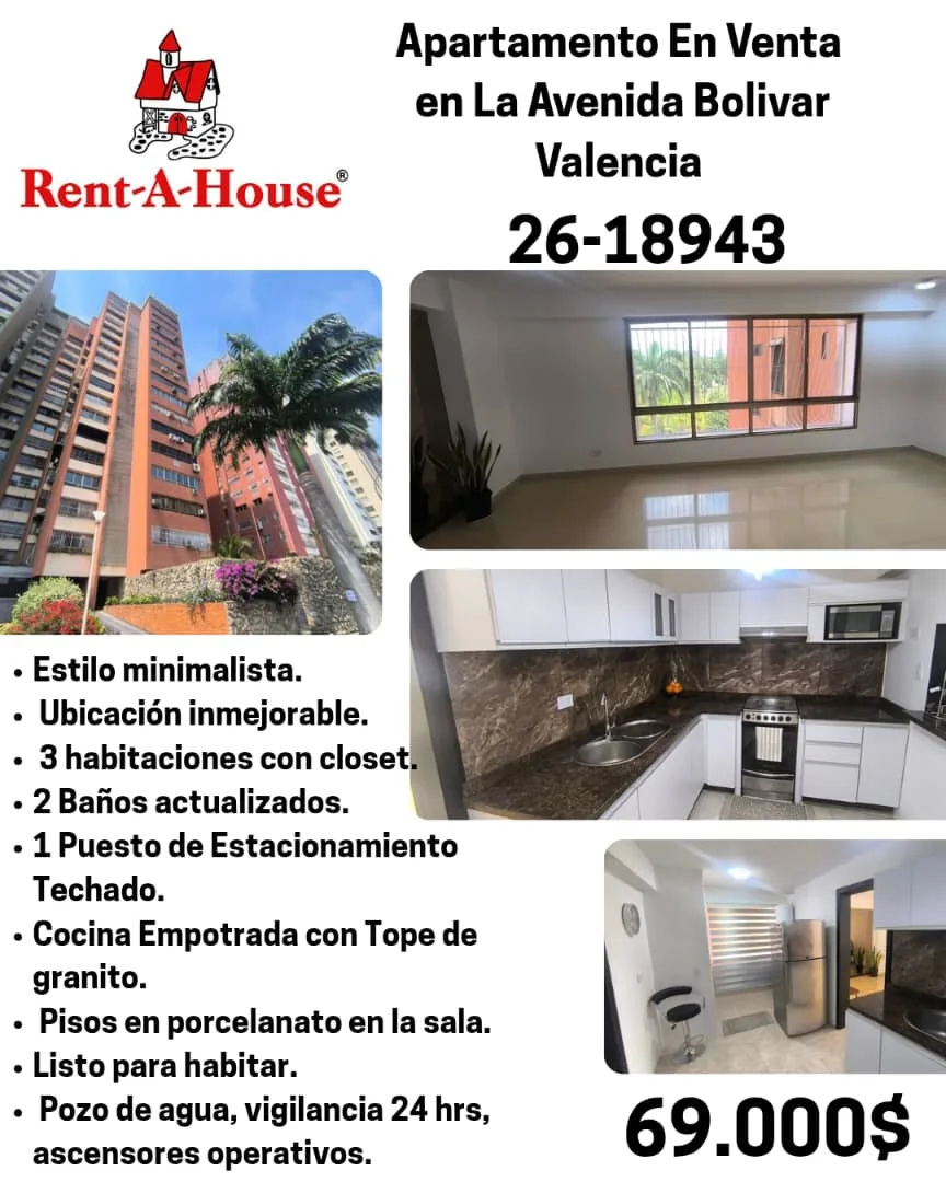 Apartamento en Venta en Avenida Bolivar, Valencia — 3 hab 100m² — USD 69,000
