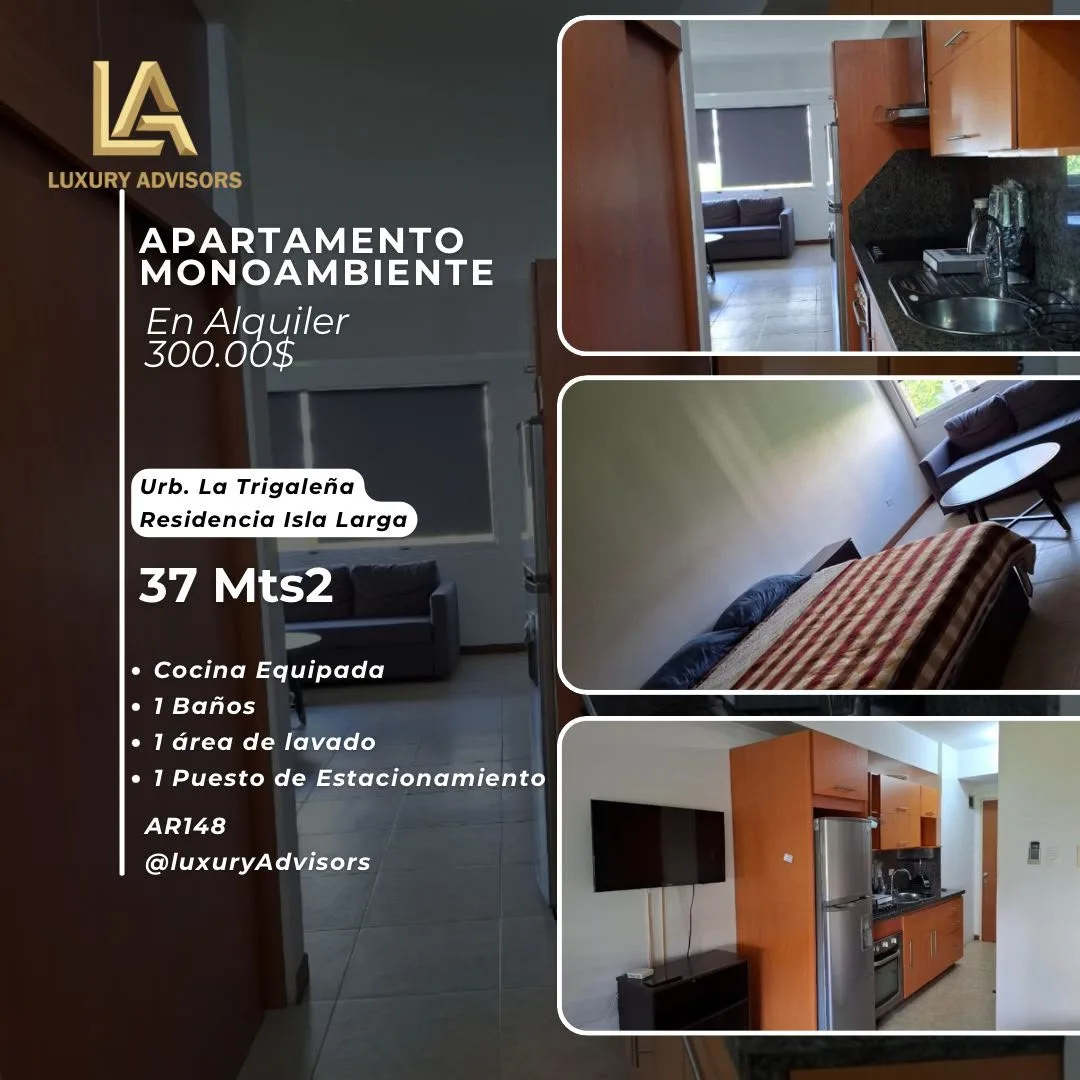 Apartamento en Alquiler en Res. Isla Larga, Urb. Trigaleña — 1 hab 37m² — USD 300