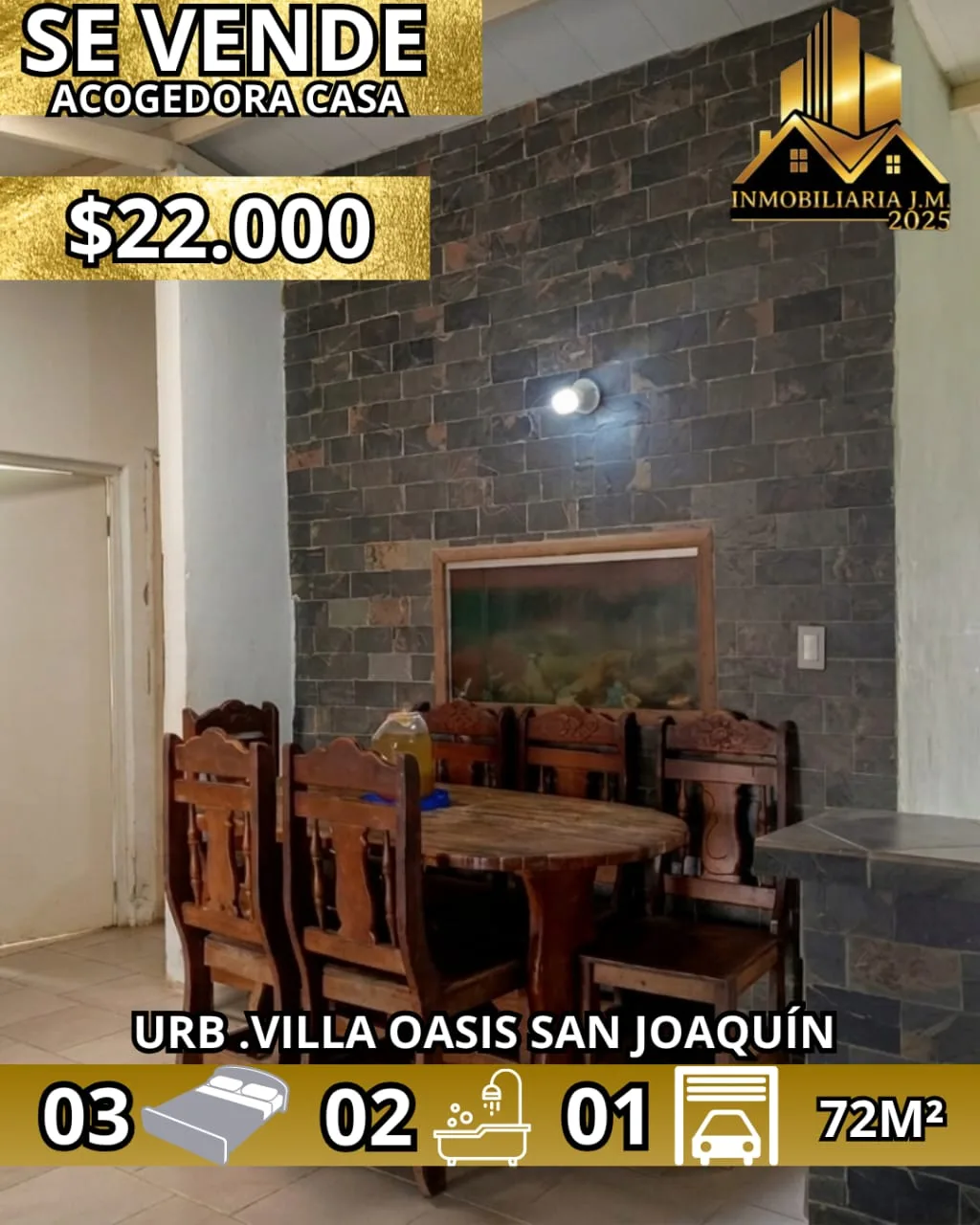 Casa en Venta en Urb. Villa Oasis, San Joaquín — 3 hab 72m² — USD 22,000