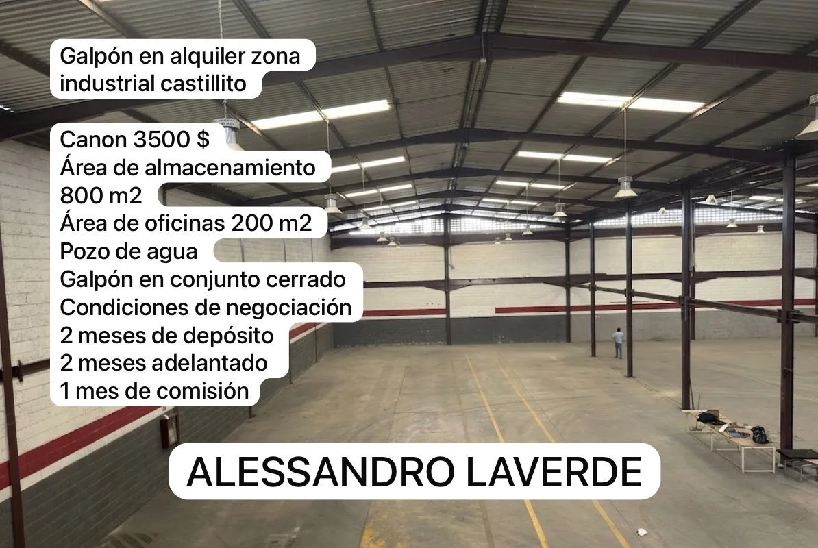 Galpón en Alquiler en zona industrial castillito 1000m² — USD 3,500