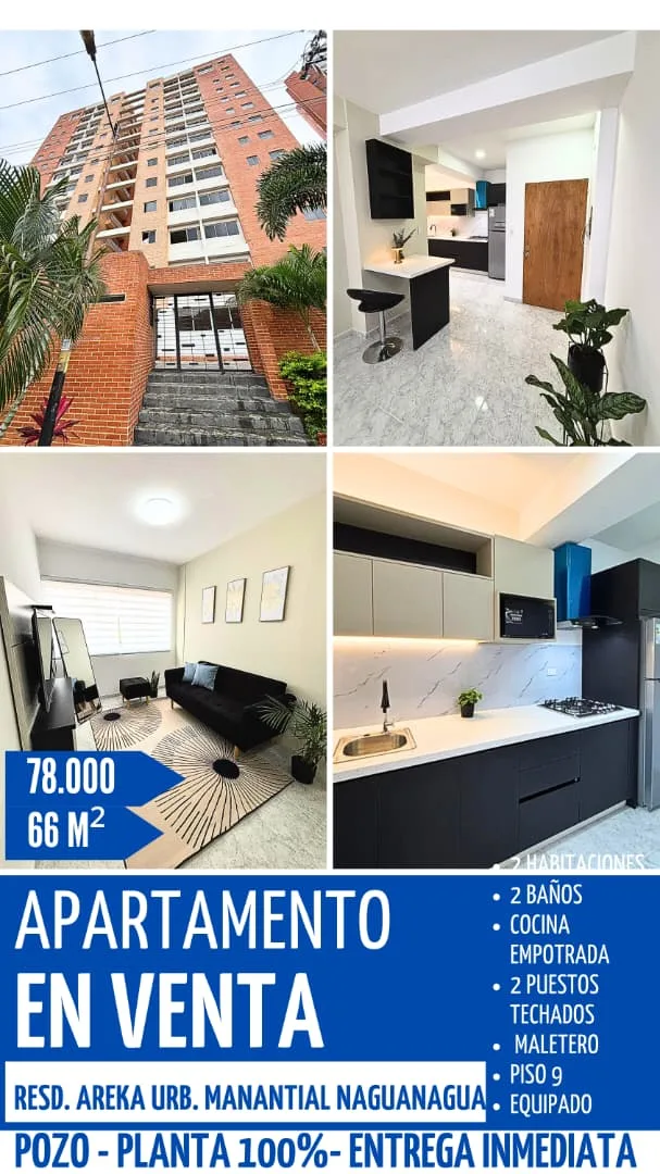Apartamento en Venta en Res. Areka Suite, Manantial, Naguanagua — 2 hab 66m² — USD 78,000