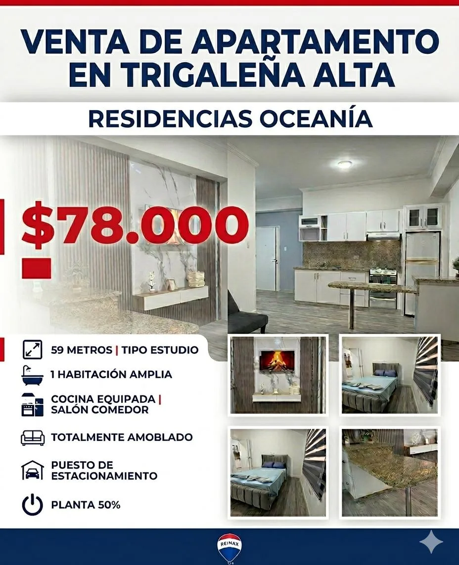 Apartamento en Venta en Trigaleña Alta — 1 hab 59m² — USD 78,000