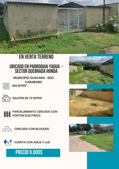 Terreno en Quebrada Honda, Parroquia YAGUA, Municipio Guacara, Estado Carabobo. Punto de Referencia: pasando el Distribuidor La Cumaca a 7 minutos. — USD 9,000