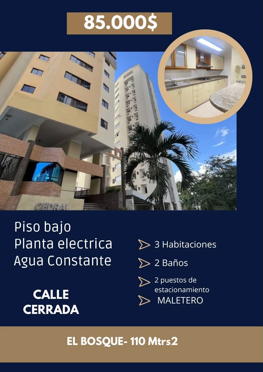 Apartamento en Venta en urbanización el Bosque — 3 hab 110m² — USD 85,000