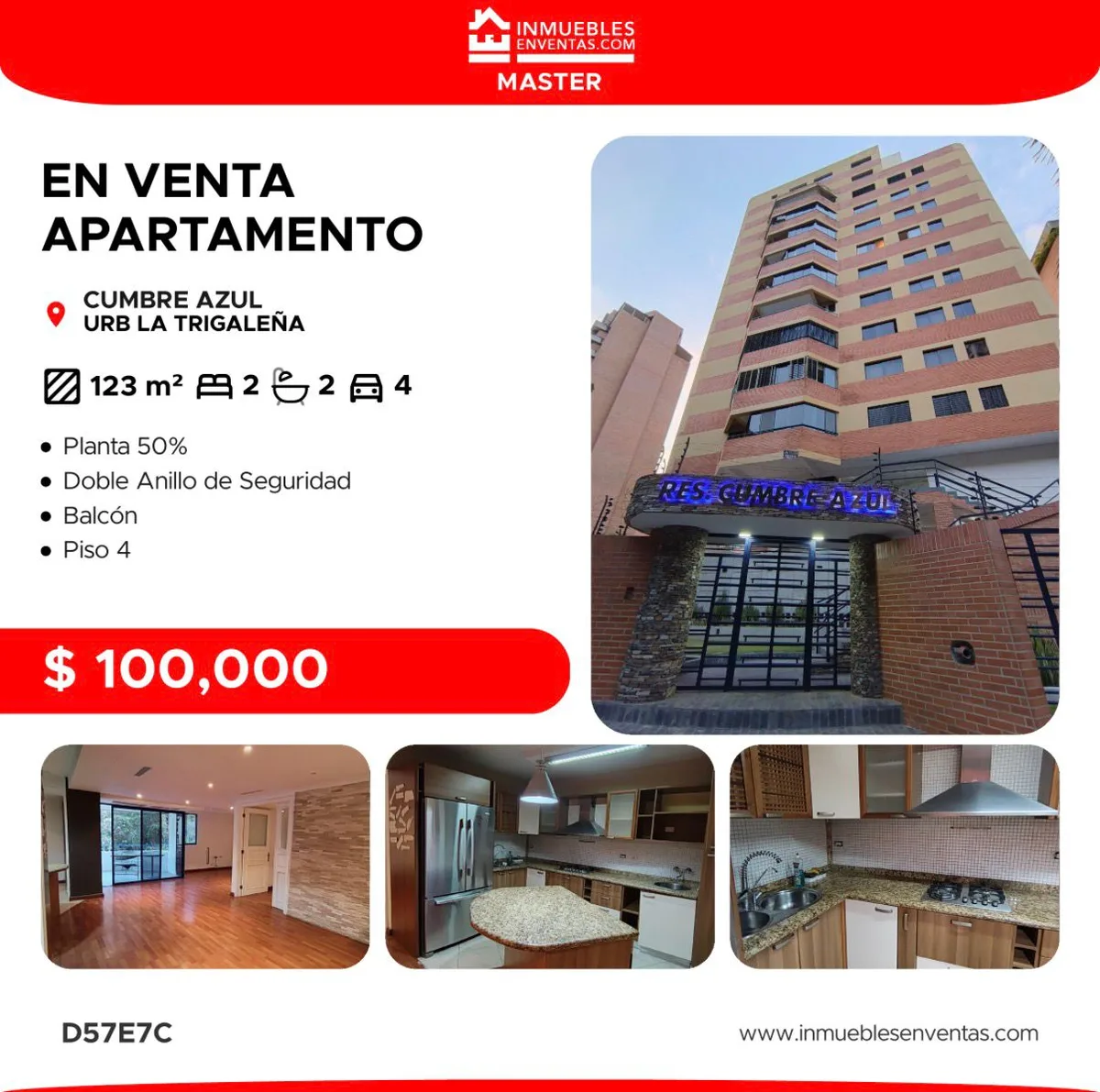 Apartamento en Venta en URB LA TRIGALEÑA, RES. CLAMBRE AZUL — 2 hab 123m² — USD 100,000